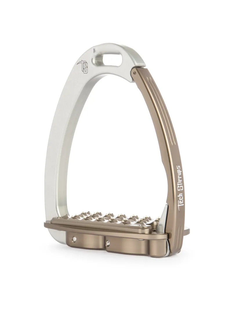Tech Venice Sloped Evo Safety Stirrups-Silver/Brown